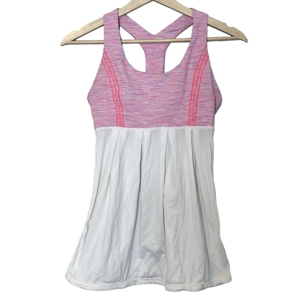 Lululemon Power Dance Tank Top Size 4 White Pink Athleisure Athletic Activewear - Picture 1 of 10